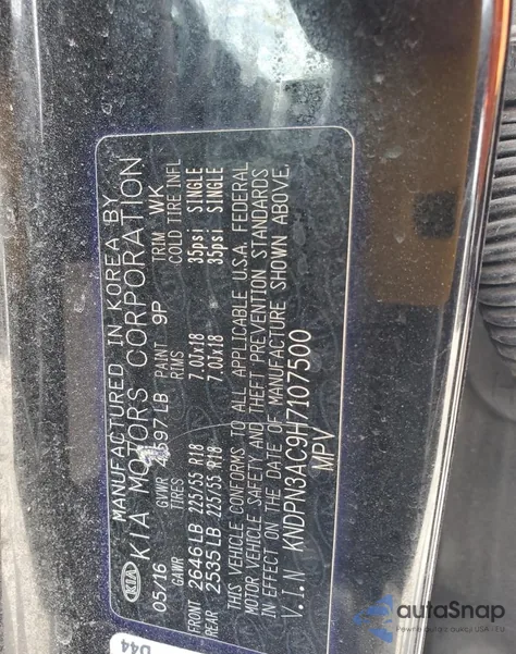 2017 Kia Sportage Ex z USA, uszkodzony, nr VIN KNDPN3AC9H7107500